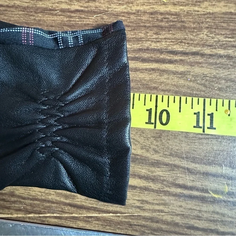 Women's Black Faux Leather and Plaid Stretch Gloves, L/XL